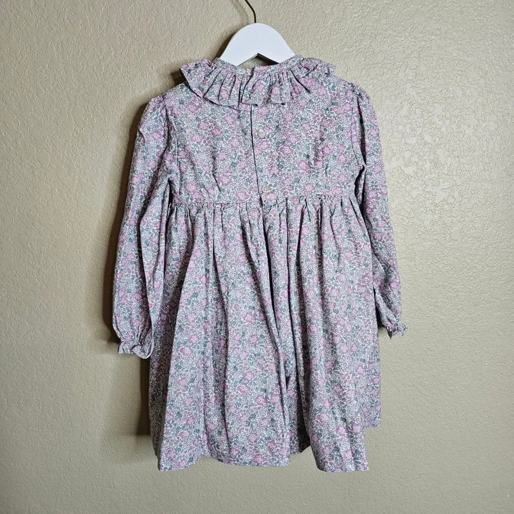 Pi&Pa Girls Floral Smocked Dress Pink Purple Long Sleeve Ruffle Collar Size 4